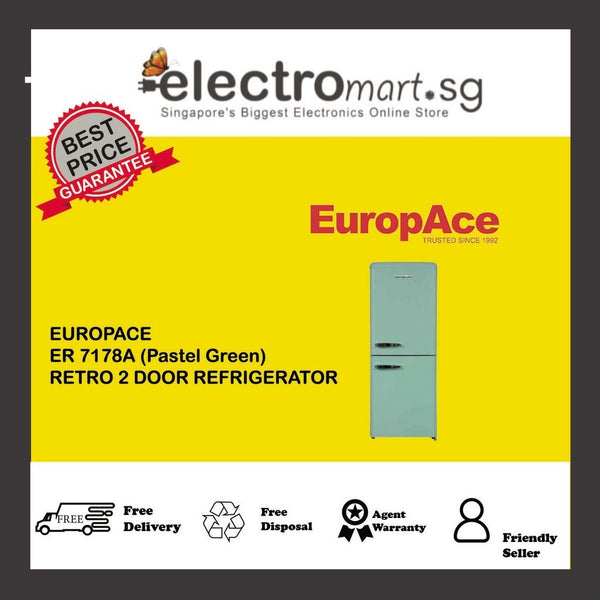 EUROPACE ER 7178A (Pastel Green) RETRO 2 DOOR REFRIGERATOR