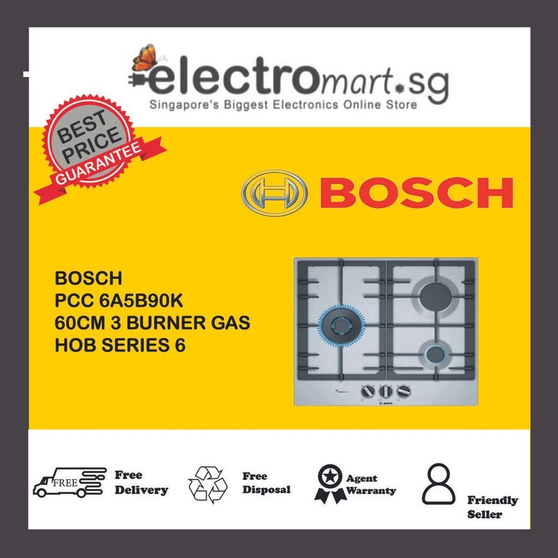 BOSCH 60CM 3 BURNER GAS HOB SERIES 6 PCC6A5B90K (STAINLESS STEEL) - EXCLUDE INSTALLATION