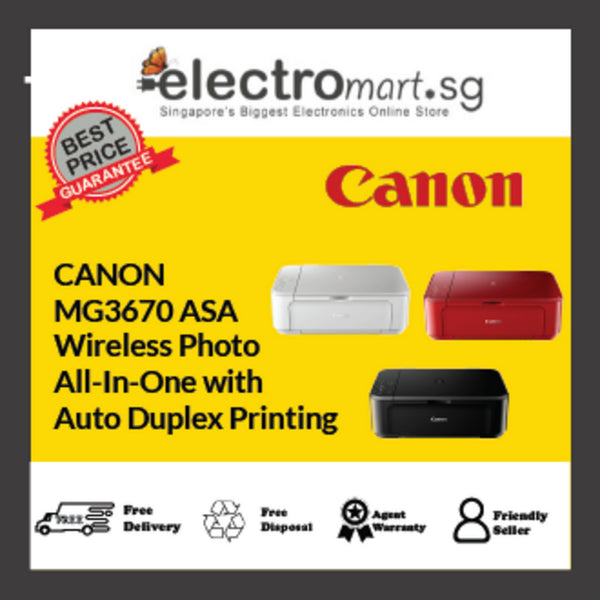 CANON MG3670 ASA Wireless Photo  All-In-One with  Auto Duplex Printing