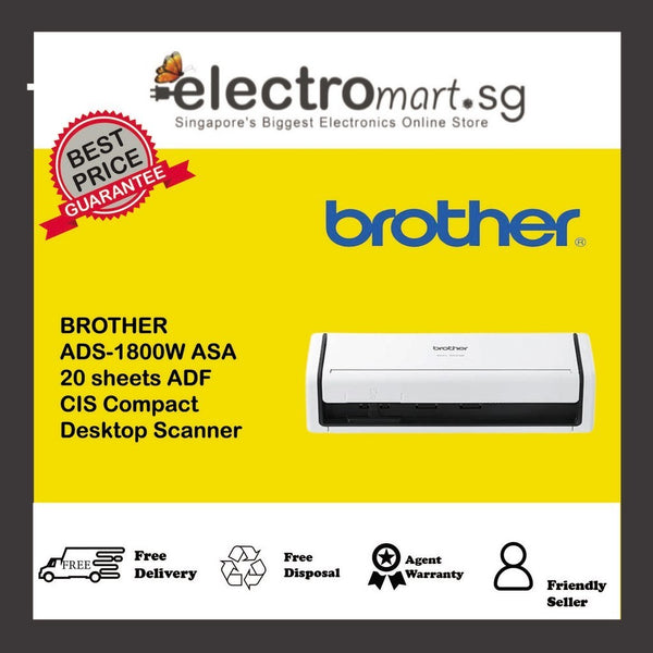 BROTHER ADS-1800W ASA 20 sheets ADF  CIS Compact  Desktop Scanner