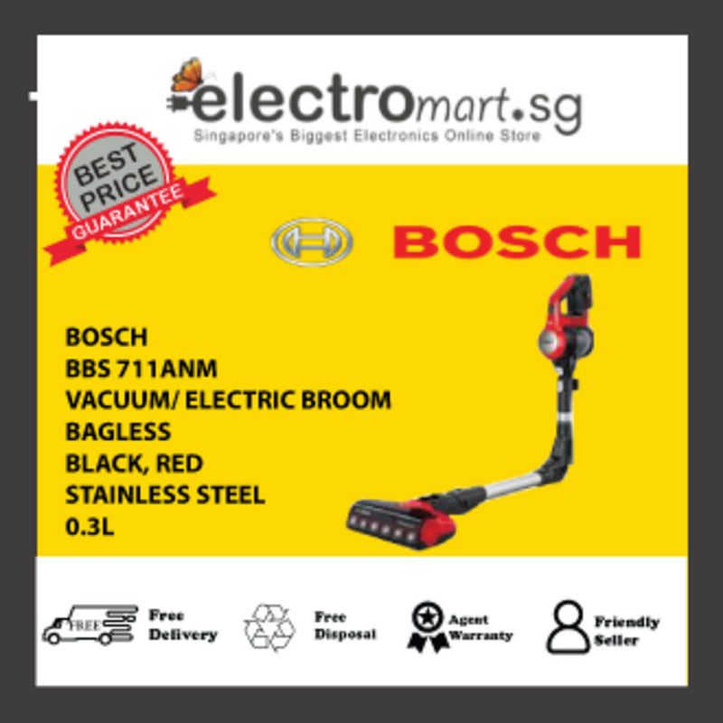 BOSCH BBS 711ANM Vacuum/Electric Broom Bagless 0.3 L Black Red Stainless Steel