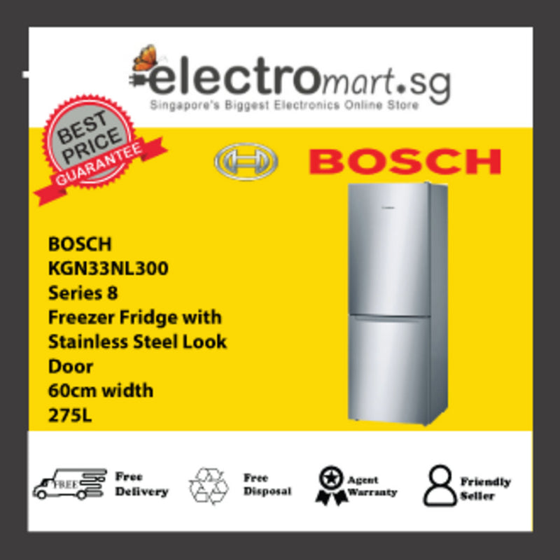 BOSCH KGN33NL300 Freezer Fridge with Stainless Steel Look door 60cm width 278L