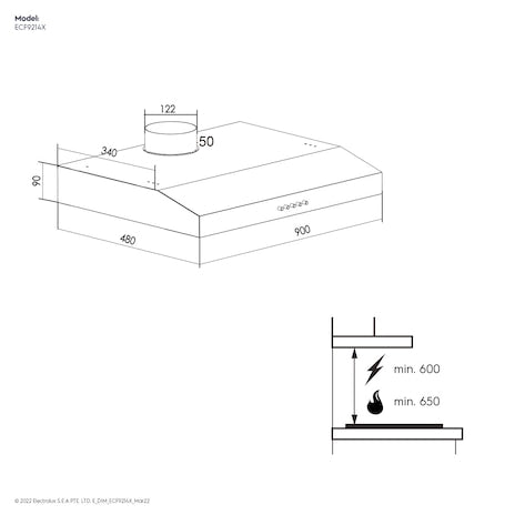 ELECTROLUX ECF9214X Fixed Extractor  Hood 90cm