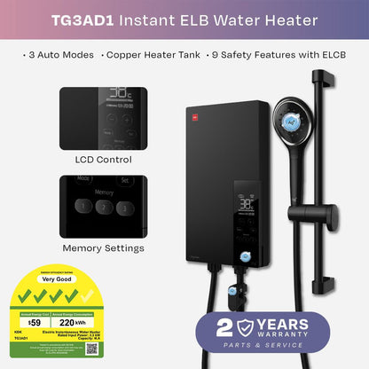 KDK TG3AD1 Instant Water Heater with LCD Corner Control