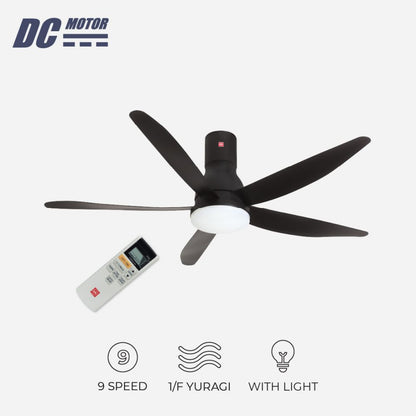 KDK U60FWL 5-Blades Remote Control DC Ceiling Fan with LED Light (150cm) (Long Downrod)