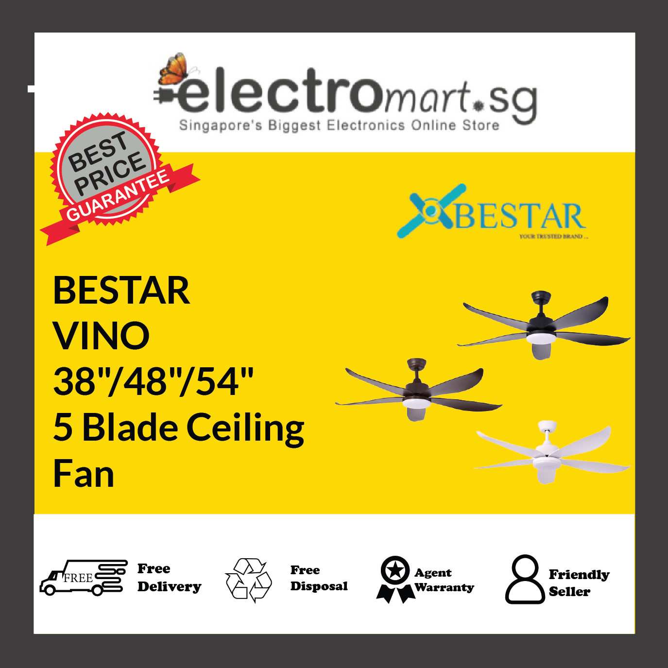 BESTAR VINO 38”/48”/54”  DC Motor Ceiling  Fan