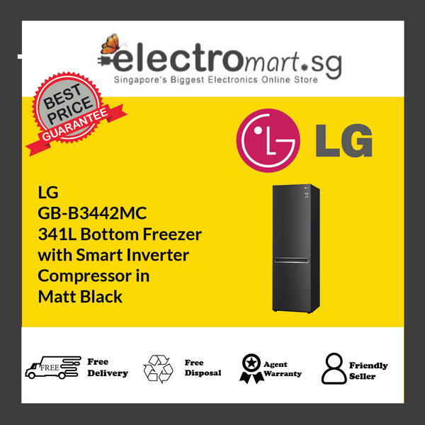 LG  GB-B3442MC 341L Bottom Freezer  with Smart Inverter  Compressor in  Matt Black