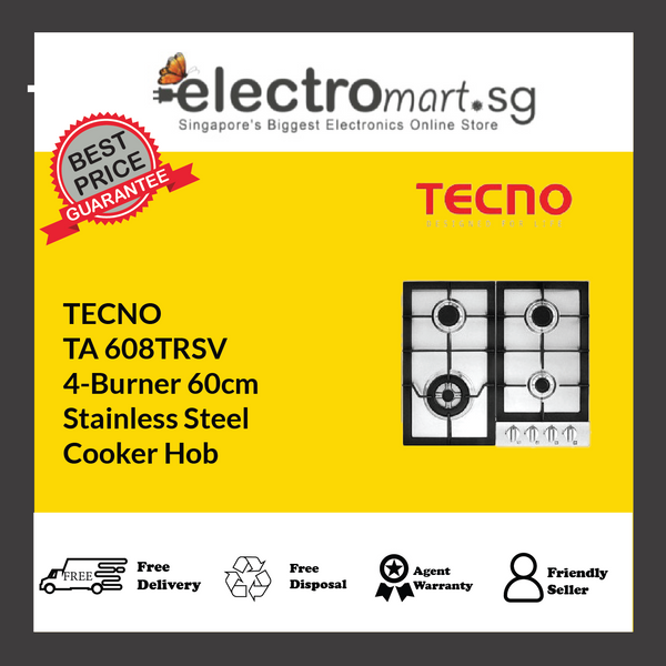 TECNO TA 608TRSV 4-Burner 60cm  Stainless Steel  Cooker Hob