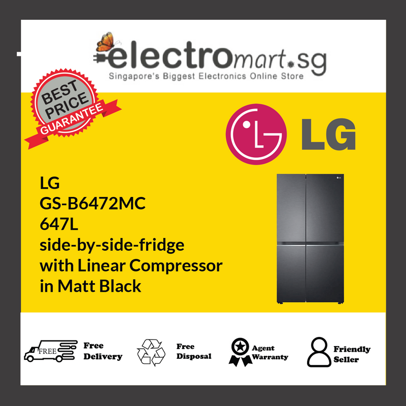 LG  GS-B6472MC 647L  side-by-side-fridge  with Linear Compressor  in Matt Black