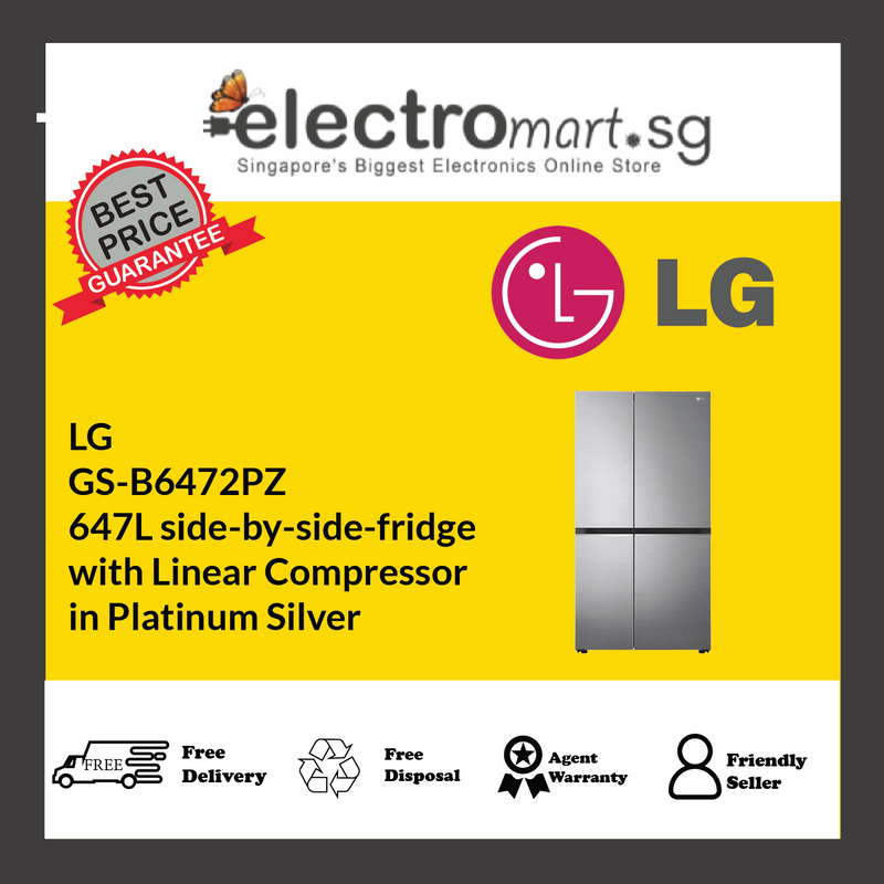 LG  GS-B6472PZ 647L side-by-side-fridge  with Linear Compressor  in Platinum Silver