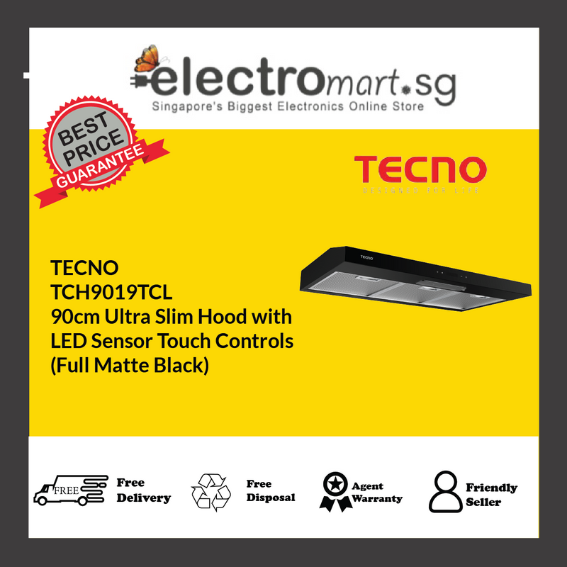 TECNO TCH9019TCL 90cm Ultra Slim Hood with  LED Sensor Touch Controls  (Full Matte Black)