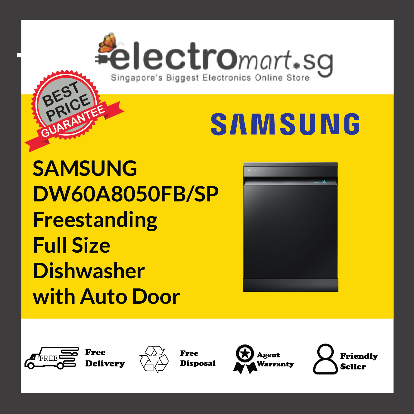 Samsung DW60A8050FB/SP Freestanding Full Size Dishwasher with Auto Door