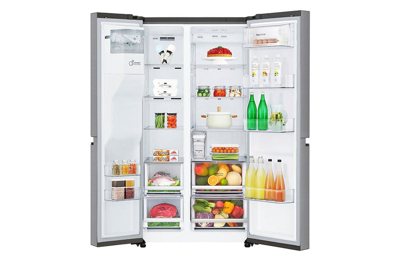 LG  GS-L6012PZ 601L  side-by-side-fridge  with Inverter Linear  Compressor in Platinum  Silver