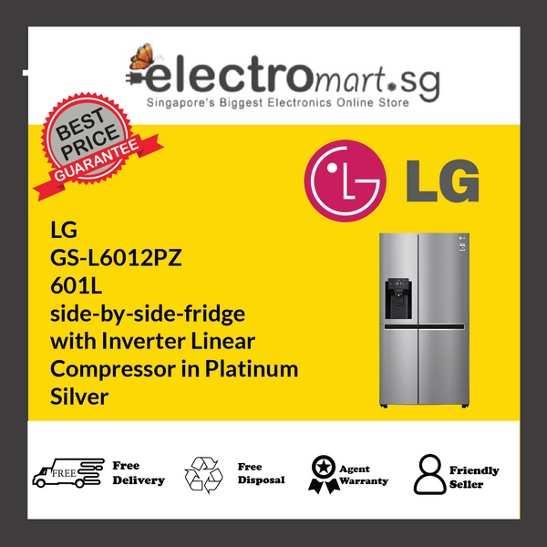 LG  GS-L6012PZ 601L  side-by-side-fridge  with Inverter Linear  Compressor in Platinum  Silver