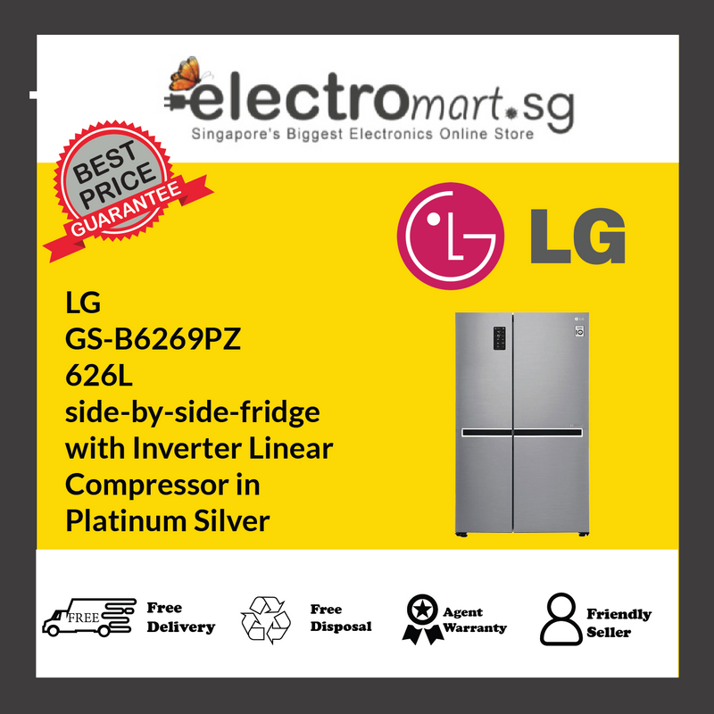 LG  GS-B6269PZ 626L  side-by-side-fridge  with Inverter Linear  Compressor in  Platinum Silver