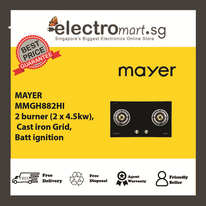 Mayer 86 cm 2 Burner Glass Gas Hob MMGH882HI
