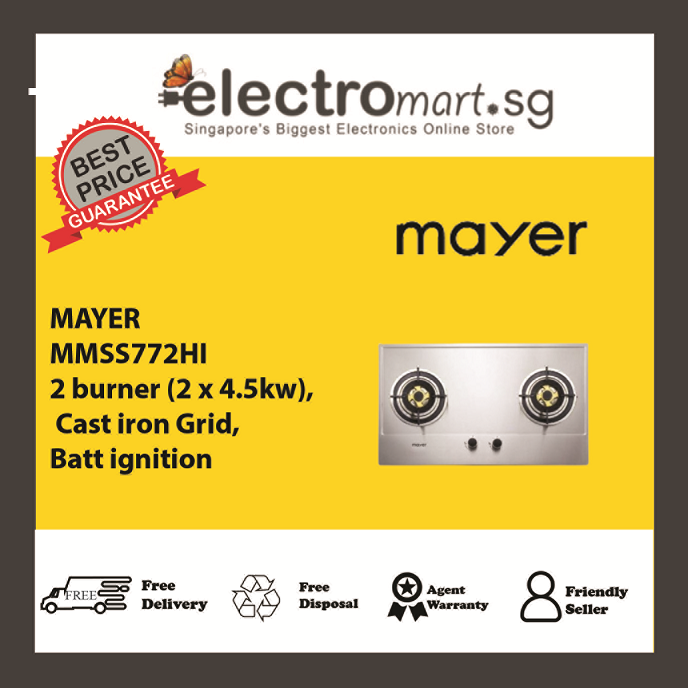 Mayer 75 cm 2 Burner Stainless Steel Gas Hob MMSS772HI