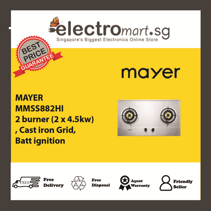 Mayer 86 cm 2 Burner Stainless Steel Gas Hob MMSS882HI