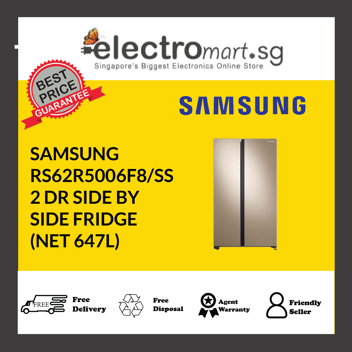 SAMSUNG RS62R5006F8/SS SIDE BY SIDE FRIDGE 647L)