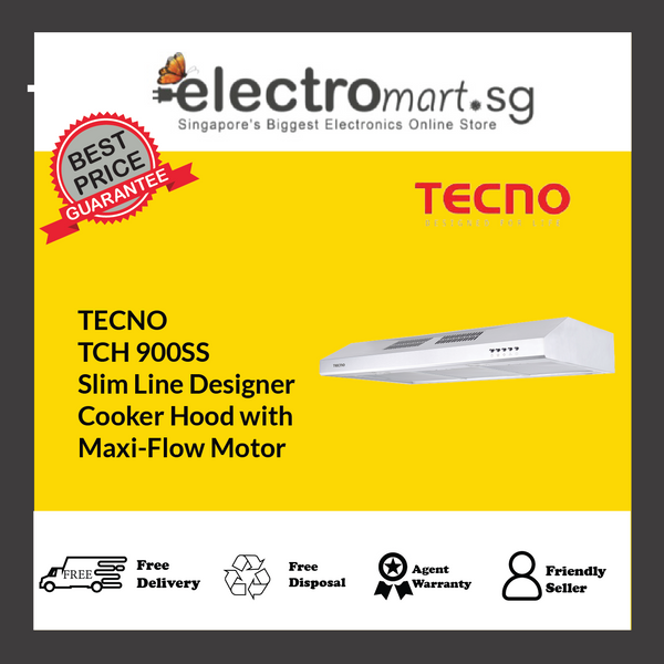 TECNO TCH 900SS Slim Line Designer  Cooker Hood with  Maxi-Flow Motor