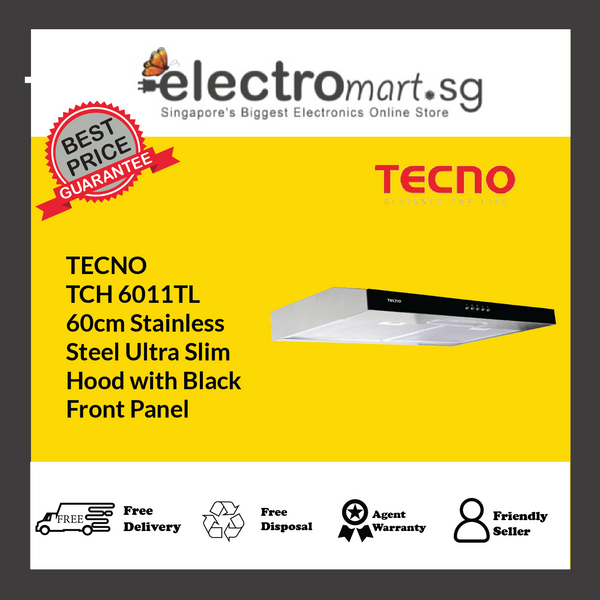 TECNO TCH 6011TL 60cm Stainless  Steel Ultra Slim  Hood with Black  Front Panel