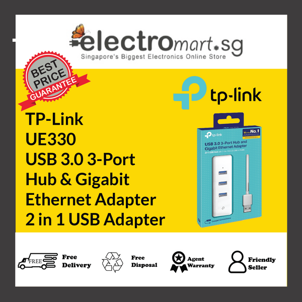 TP-Link UE330 USB 3.0 3-Port  Hub & Gigabit  Ethernet Adapter  2 in 1 USB Adapter