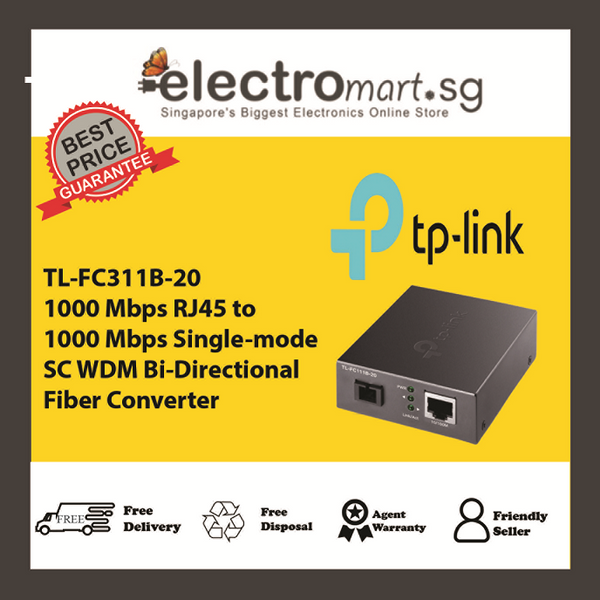 TP-LINK 1000 Mbps RJ45 to 1000 Mbps Single-mode SC WDM Bi-Directional Fiber Converter