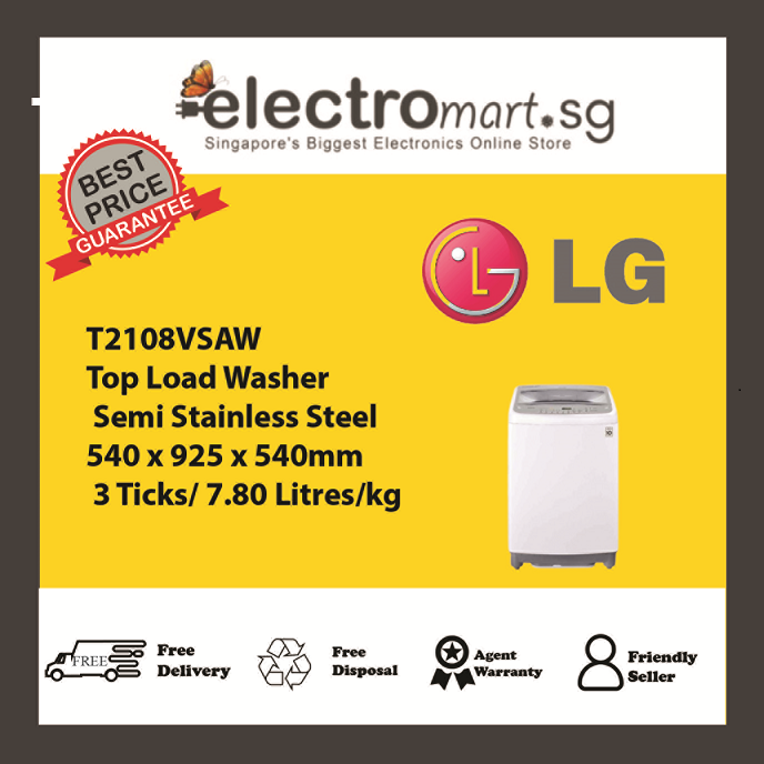 LG 8KG SMART INVERTER TOP LOAD WASHING MACHINE T2108VSAW